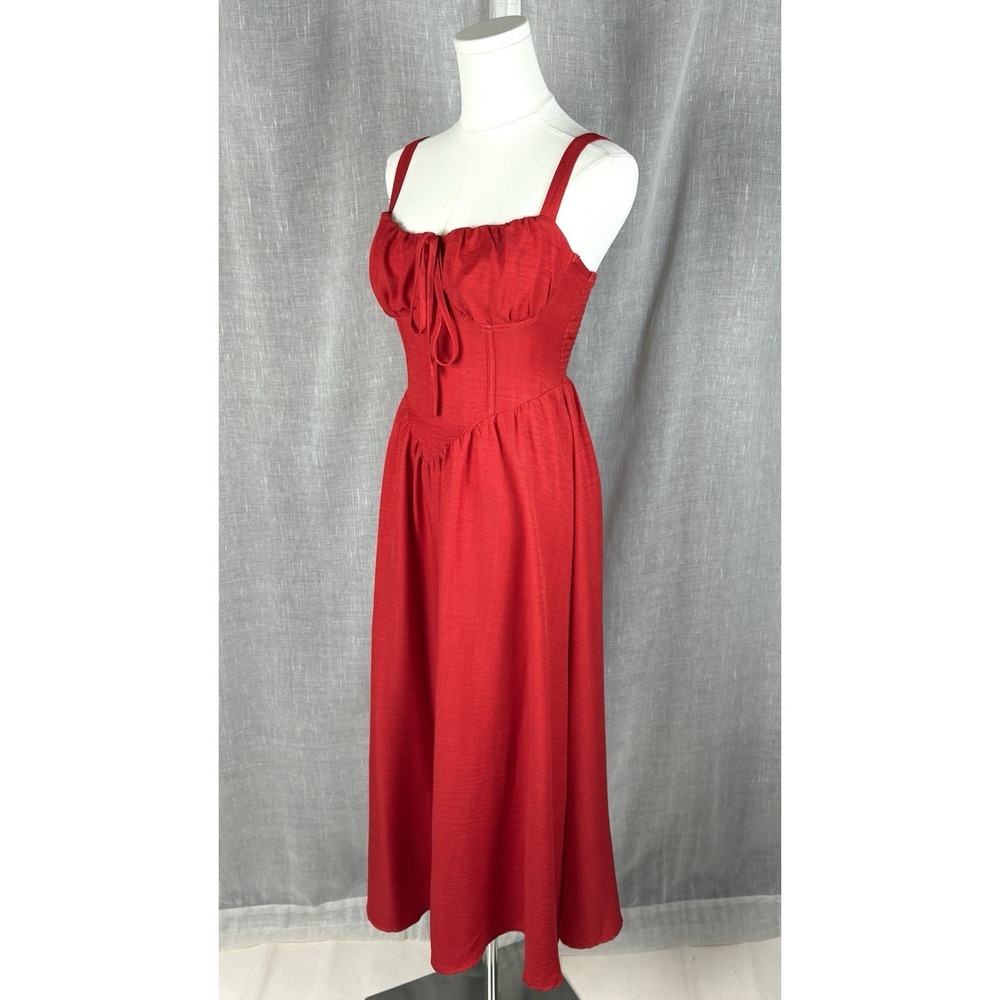 Womens Corset Midi Dress Milkmaid Fairy Dress Sz S Red Cottagecore Coquette